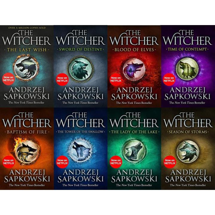 The Witcher Series by Andrzej Sapkowski 8 Books Collection Set (The Last Wish, Blood of Elves, Time of Contempt, Baptism of Fire, Tower of The Swallow, Lady of The Lake, Season of Storms)