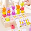 Wooden Beads Sequencing Toy Set Shape Color Sorter.