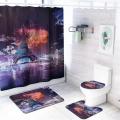 Romantic France Paris Eiffel Tower Style Bathroom Set Flannel Non Slip Pedestal Rug + Toilet Lid Cover + Floor Mat Bath Mat Set and Mildew-proof Waterproof Shower Curtain.