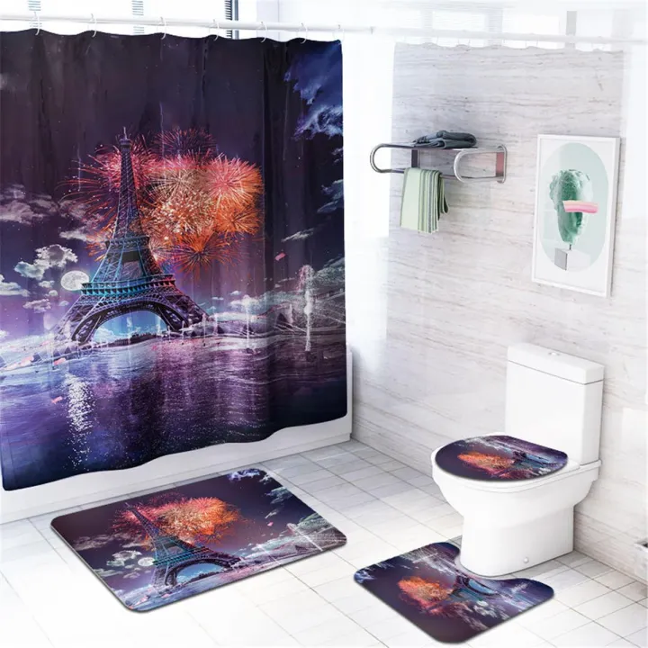 Romantic%20France%20Paris%20Eiffel%20Tower%20Style%20Bathroom%20Set%20Flannel%20Non%20Slip%20Pedestal%20Rug%20+%20Toilet%20Lid%20Cover%20+%20Floor%20Mat%20Bath%20Mat%20Set%20and%20Mildew-proof%20Waterproof%20Shower%20Curtain%20-%20Image%205