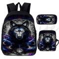 Cool Wolf Print Backpack School Bags Fashion Bookbag For Teenage Boys Girl 3Pcs School Backpacks Shoulder Bag Pencil Bag Mochila.