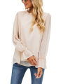 Eligible Women Spring Blouse, Long Puff Sleeve Plain Ruffle Crew Neck Shirt, Ladies Loose Fall Pullover Style Tops.
