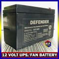 12 VOLT BATTERY DEFENDER 7.5AH FOR UPS AND CHARGER FAN.