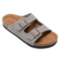 Men Arizona Style Sandals Women Casual Shoes Ladies Two Buckles Summer Beach Leather Flip Flops Wood Sole Slides With Shoes Box. 