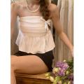 2023Summer Temperament Pure Desire Chic off-Shoulder Pleated Tube Top Outer Wear Inner Wear Ruffled Shirt.