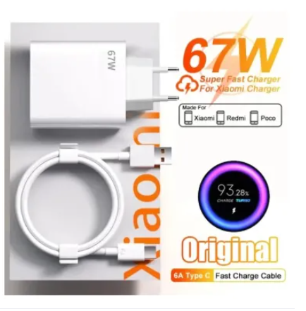 67W Original Fast USB Charger for Xiaomi Redmi Note 13 ProXiaomi Redmi Note 13 Xiaomi Redmi Note 12 Pro 5G Xiaomi Redmi Note 12 Pro Turbo Charge 6A Type C Charging Cable 1m