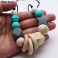 MHS.SUN Baby Infant Silicone Wooden Beads Necklace Safty Teething Nursing Beads Necklace Colorful Breastfeeding Jewelry For Mom. 