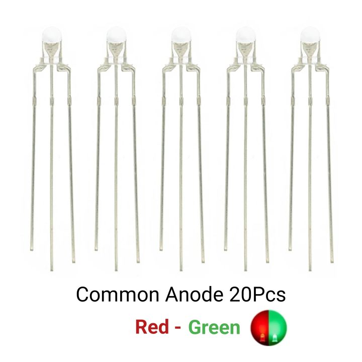 20PCS%203MM%20Round%20Clear%20Lens%20Two%20Color%20Common%20Anode/Cathode%20LED%20Red%20%20Blue%20%20Green%20Bi-Color%20Diode%20%20Emitting%20Light%20-%20Image%202