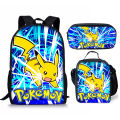 Pokemon Student Pikachu School Bag, Cartoon Anime Three-Piece Lunch Bag, Pencil Case, Backpack.