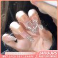 24pcs Love Heart Nail Diy Rhinestone Manicure Glitter Pink Design False Nails Reusable Press On Nails Full Cover Gel Nail. 