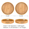 NAMUNY Round Serving Tray with Handles - Wooden Bamboo Circle Tray for Coffee Table, Food, Ottoman 11.81 Inch X 1.57 Inch.