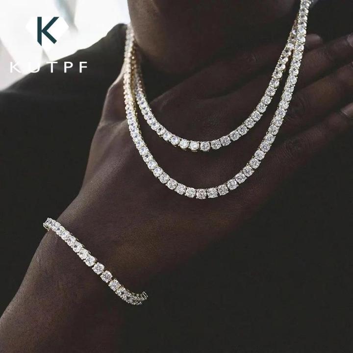 5mm Diamond 3/5/6. Men's 925 Moissanite Tennis Necklace with Certificate Women's Sterling Silver Gold Plated Choker Bracelet