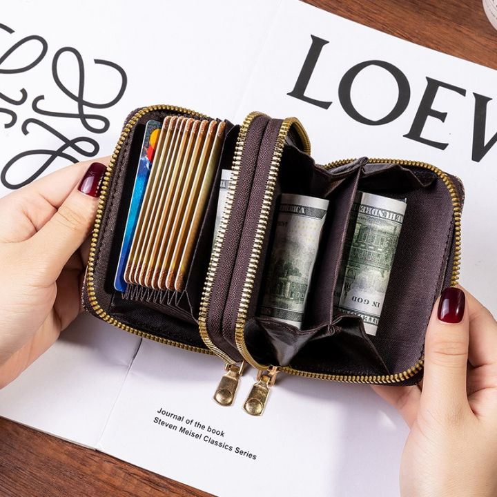 New double zipper wallet popular plaid flower pattern multi-function multi-card slot card holder