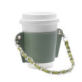 Portable Detachable Chain Coffee Cup Sets PU Leather Hand-held Glass Cup Holder Travel Cup Outer Packaging Leather Case Decor. 