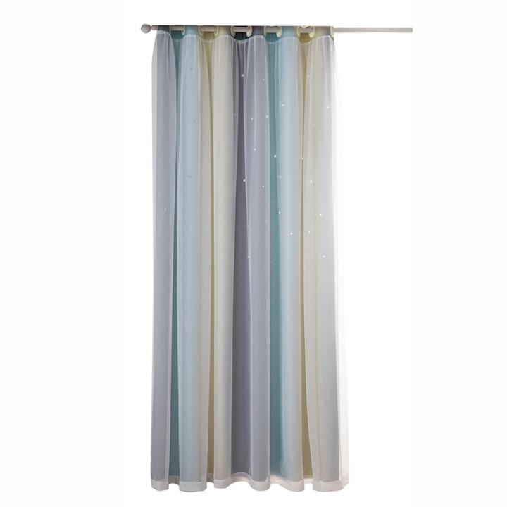 Migeet Decdeal 1PCS Star Curtains Hollow Style Sheer Colorful Double Layer Star Window Curtains for Bedroom Living Room Purple 108*53in