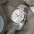 Women's Minimalist Quartz Watch Business Fashion Analog Calendar Stainless Steel Wrist Watch. 