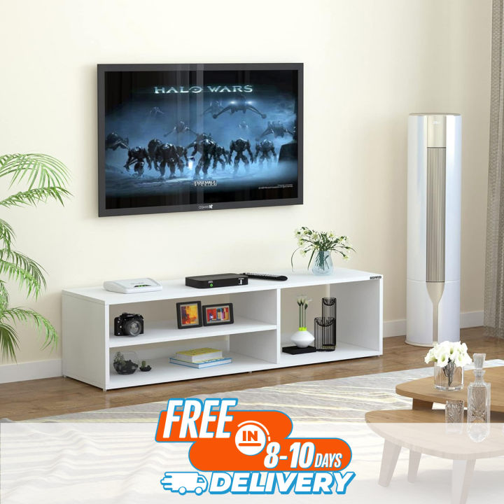 Skyler TV Entertainment Unit | TV Cabinet | TV Entertainment Center Table | Display Storage Cabinet Rack (White) - Ideal for Upto 60" Design by Nahid Furniture 16x52x12"