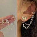 Cute Rhinestone Butterfly jewellery for women Stud Earrings/One Ear Clip Metal Chain. 