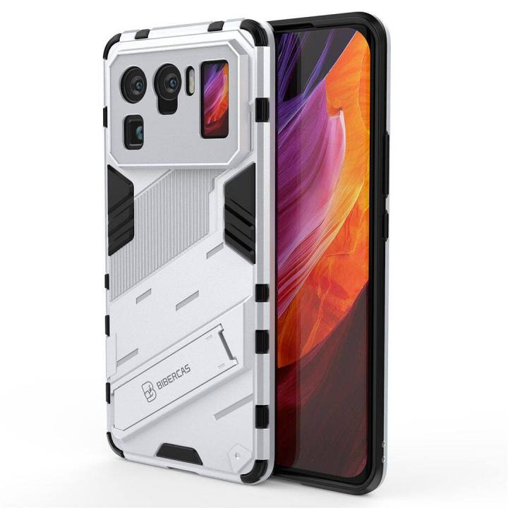 lthmy for Xiaomi Mi 11 Ultra (6.81 ) Armor TPU and PC Solid Color Stand Holder Kickstand Phone Casing Shockproof Buffer Cool Back Cover