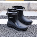 Trendy British Rain Boots Men's Short Tube New Waterproof Shoes Fashion Flat Platform Non-Slip Rain Boots Lightweight Outer Wear Work. 