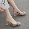 【Alien Alien】 2022 Summer Transparent High Heels 7cm Sandals Women's Slip-on Pointed Toe Pumps Shoes Fashion Comfort Silver Party Sandals. 