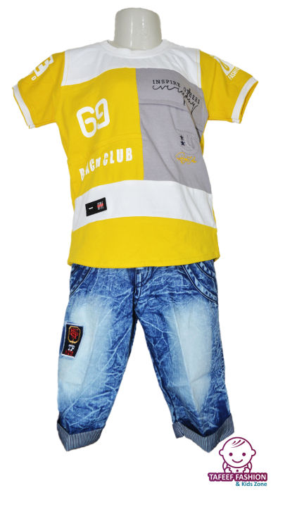 Short Sleeve Yellow T-Shirt & Jeans Pant for Boys