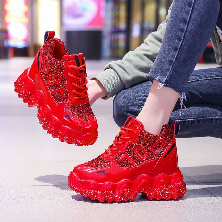 9.5cm/3.7%20Inch%20Height%20Wedge%20Sneakers%20vator%20WOMEN'S%20Shoes%20Colorful%20Sequin%20Slanted%20Heel%20High-Heel%20Casual%20Small%20Athletic%20Shoes%20Korean-style%20Short-height%20Chunky%20Sneaker%20-%20Image%202