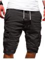 Summer Men Cargo Half Pants Casual Elastic Waist Pocket Solid Pocket Loose Shorts Oversized S-5XL BSDFS-ZK36.