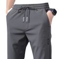 Summer thin casual pants, quick-drying loose fit large size straight pants, stretch durable sports ice silk pants men.