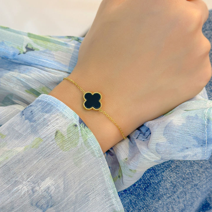 Leaf Clover Jewelry Bracelet for Women Lucky Four-leaf Design Gold Plated Silver Color Wrist Accessory