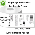 Courier Label Sticker, Shipping Label Sticker 1 Roll, 75mm x 100mm, (3 Inch X 4 Inch), DT,500 PCS Per Roll. 