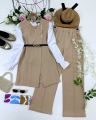 Western Fashion Ladis Stitched Brown color Co-ord set Tops and Pant Vangchur Fabric dress for women. 