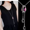 Fashion Unique Hollow Crystal Blue Shampee Tulip Pendant Sweater Necklace Silver Color Chain Long Necklace for Women. 