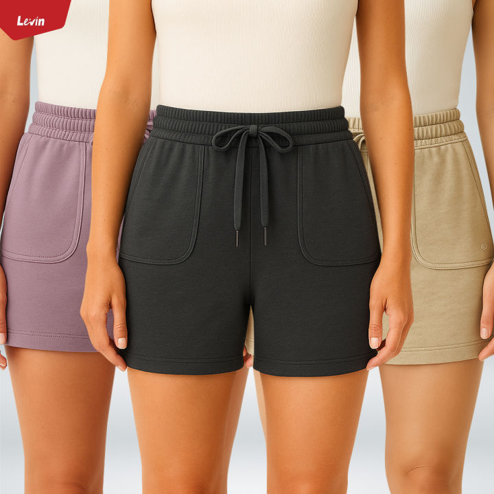 Women's Casual Drawstring Waistbelt Cotton Terry Shorts From Levin