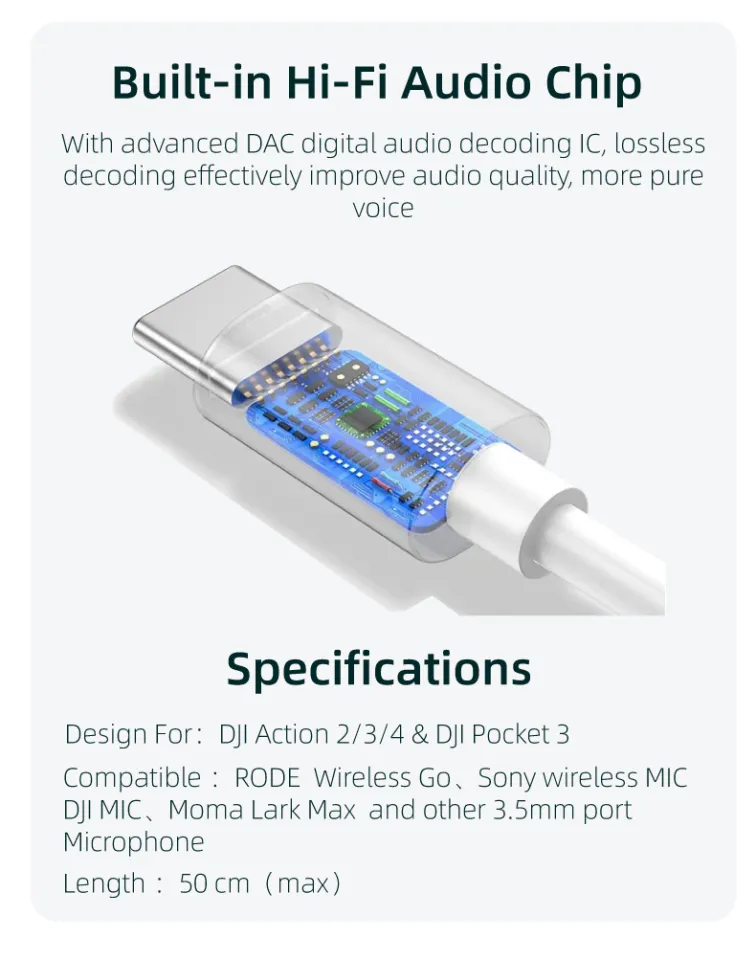 Audio Cable For DJI Action 4/3/2 Type-c to Microphone