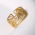 Hollow Palm Leaf Rings Tarnish Free Wide Adjustable Open Cuff Adjustable S925 Gold Plated Stainless Steel Ring for Women Girls. 