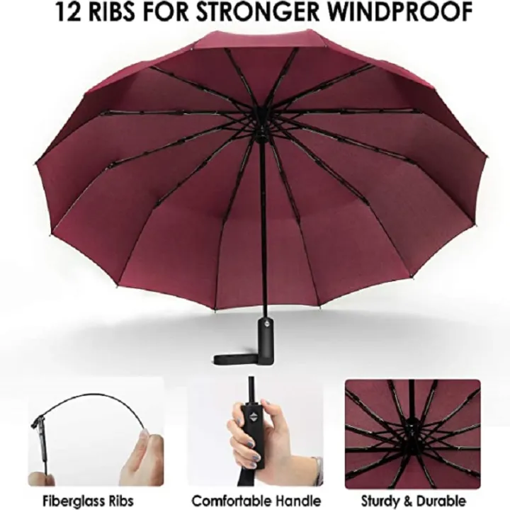 12%20Ribs%20Folding%20Umbrella%20Windproof%20Compact%20Travel,Auto%20Open/Close%20Large%20Rain%20Umbrellas%20W/Polyester%20Coating,%20Ergonomic%20Handle%20FRE%20-%20Image%202