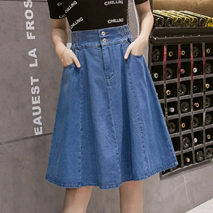 Spring%20Denim%20Skirt%20Women%20plus%20Size%20High%20Waist%20Anti-ExposureaElastic%20Waist%20Mid-Length%20Pleated%20Skirt%20FatMMOutfit%20-%20Image%206