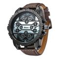 Oulm Big Size Large Dial Men Watches 4 Time Zone Quartz Watch Male Clock Casual Leather Sport Men's Wristwatches. 