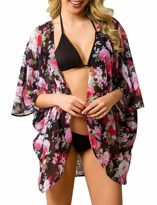 Womens%20Floral%20Chiffon%20Shawl%20Kimono%20Cardigan%20Top%20Beach%20Cover%20Up%20Blouse%20Vest%20Shirt%20-%20Image%202