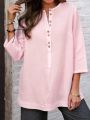Whimsical White: Casual Tunic with Buttons and O-Neck. 
