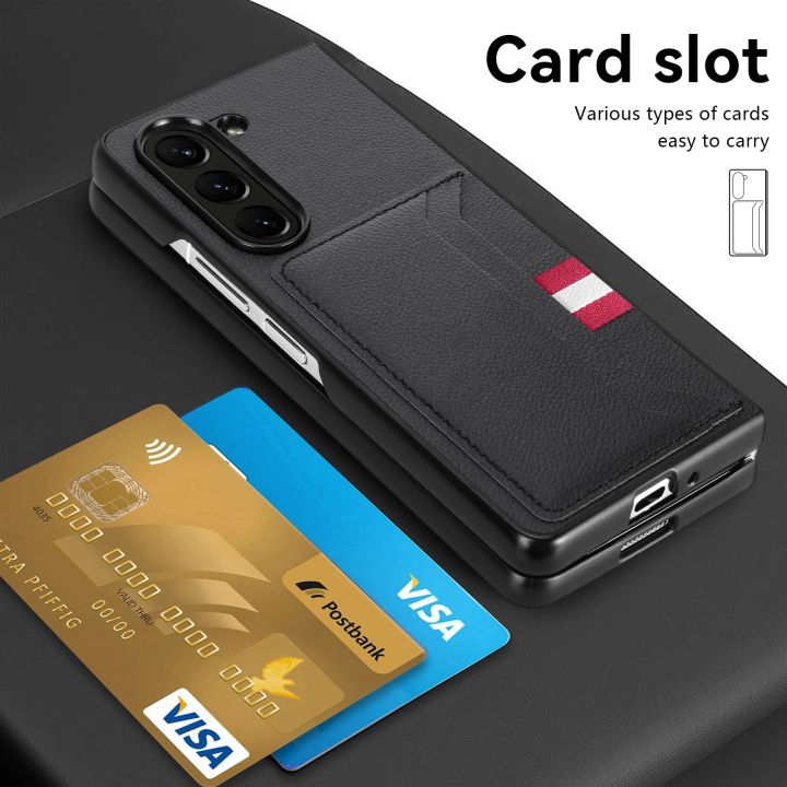 Anti-scratch Card Holder Leather Case for Samsung Galaxy Z Fold5 Fold 5 4 Fold4 Fold3 Fold2 Fold 3 2 Business Phone Bag Funda Alien Alien