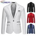 Men Lightweight Stylish Slim Fit Suit Jacket for Business Wedding Black White Stitching less Than Wedding Party. 