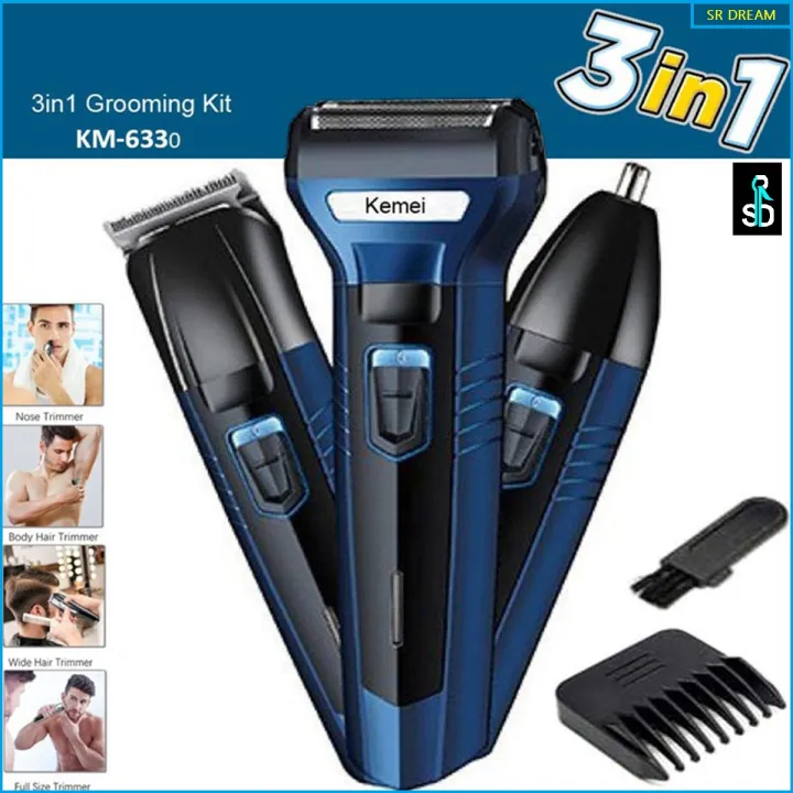 Kemei KM-6330 3 in 1 Professional Hair Trimmer Super Grooming Kit Shaver Clipper Nose Trimmer