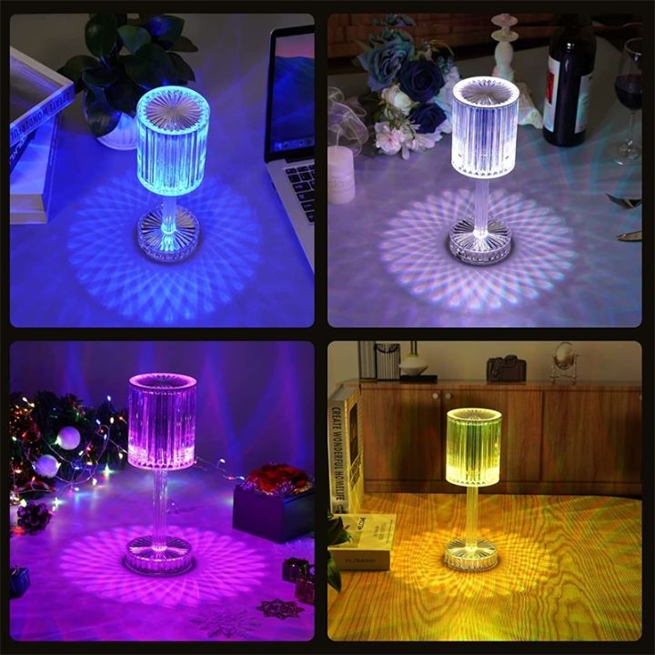 16 Color Mode LED Desk Lamp, USB Touch LED Light Rechargeable Acrylic Night Light, Romantic Led Crystal Diamond Table Lamps Touch Color Changing Light (USB Type C)