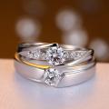Couple's Silver Alloy Finger Ring Unisex Wedding Band Ring Set. 