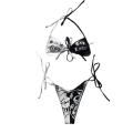 Women's Two-Piece Bikini, Patchwork Color Tie-Up Letter Pattern Bra + Printing Panties Split Swimsuit. 