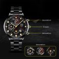 DEYROS Relo Men Black Stainless Steel Watch Analog Quartz Calendar Watch for Men. 