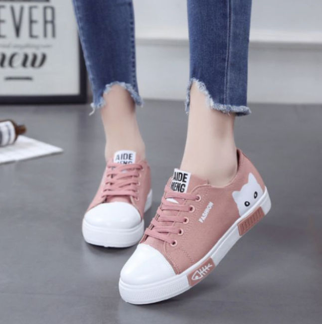 Pink Canvas material Cat printed casual shoe for women 2012001