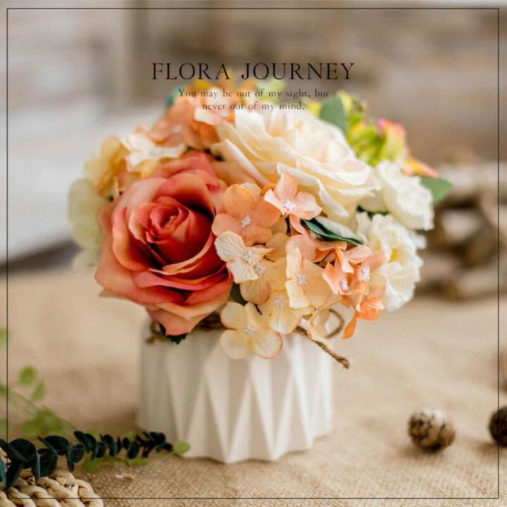 Panda Online Silk Flower Rose Daisy Artifical Flowers Wedding Party Home Bouquet Decor with Ceramic Vase